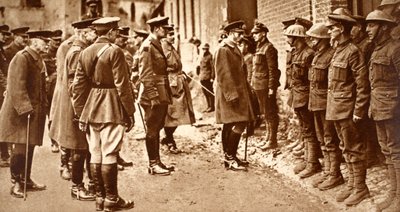 King George with the 7th Bn. Sherwood Foresters after Bullecourt, March, 1918 by English Photographer